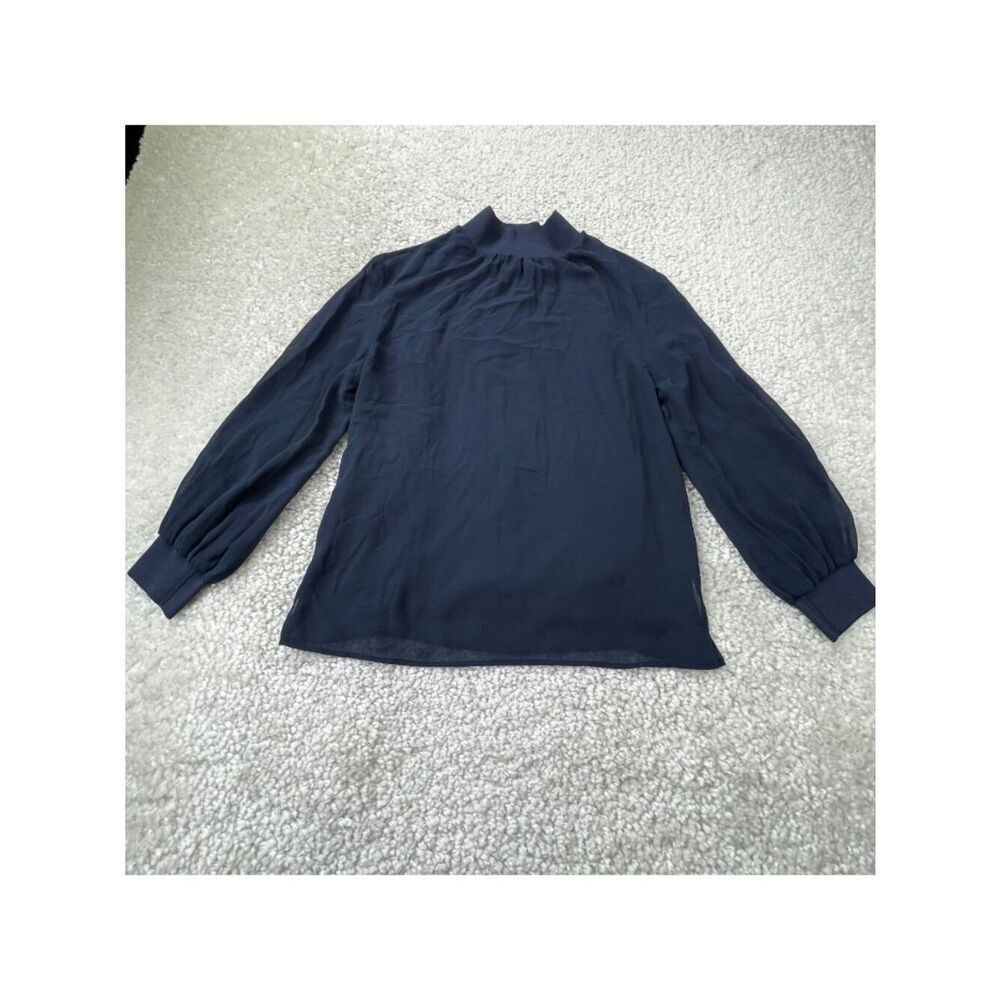 Reiss Sandrine Semi-Sheer Blouse Navy Blue Womens XS - Picture 2 of 7